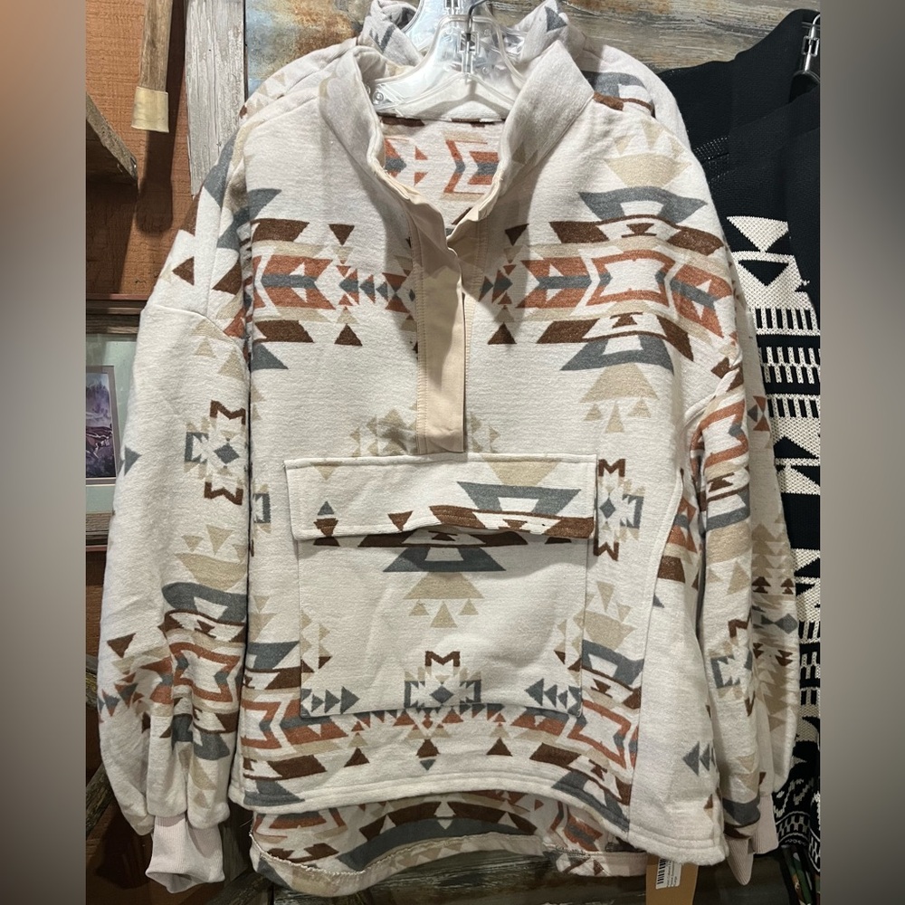 Aztec Collared Flap Pocket Sweatshirt